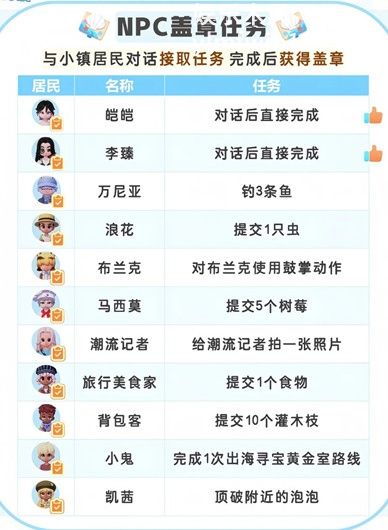 心动小镇寻鲸季居民盖章任务攻略