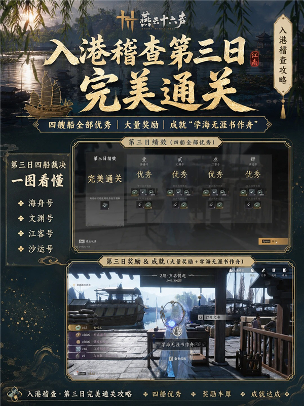 燕云十六声江南入港稽查第三日完美通关满分答案