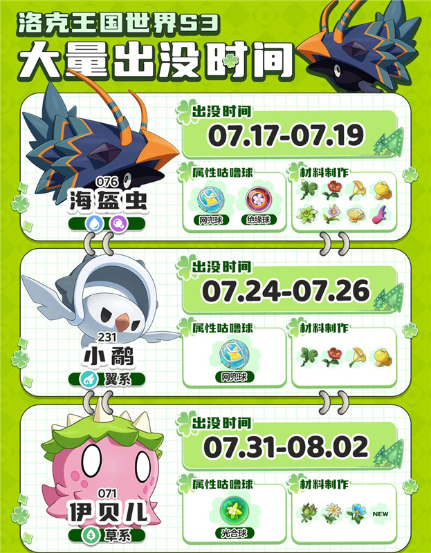 洛克王国世界S3异色精灵大量出没时间表