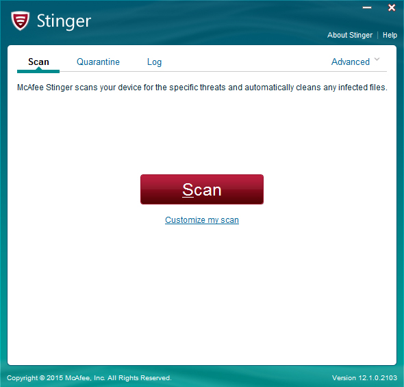 McAfee AVERT Stinger(ɱ������) V12.1.0.2103 ��ɫ��