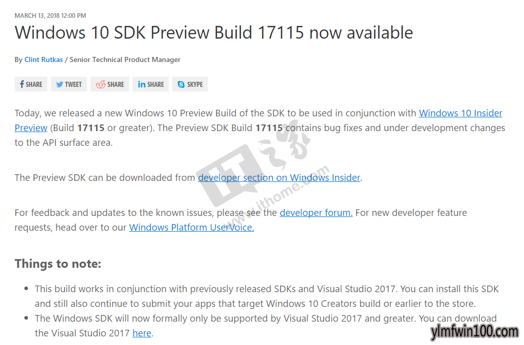 微软发布雨林木风Windows 10 SDK预览版Build 17115下载