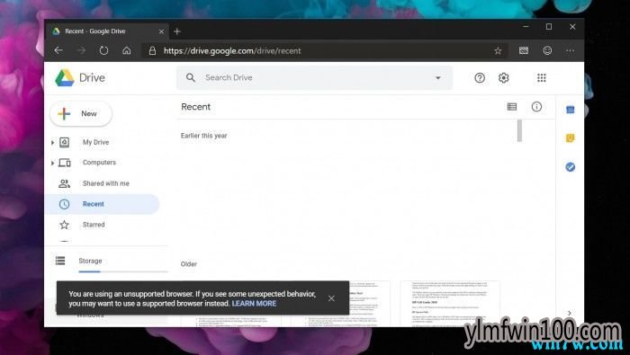 Google目前不支持微软Chromium Edge浏览器云端硬盘