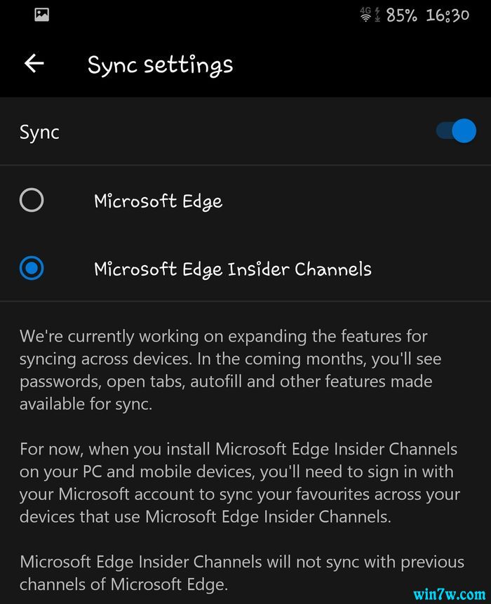 Android端的Edge浏览器也可以同步新版Edge的内容