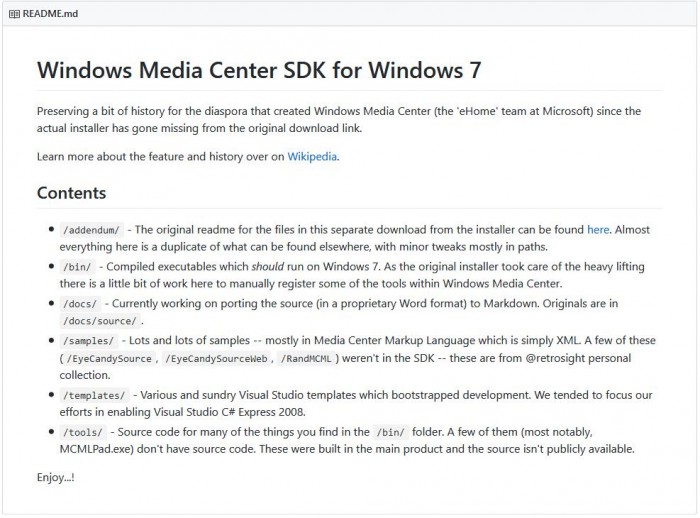 Windows Media Center SDK在GitHub上发布3.jpg